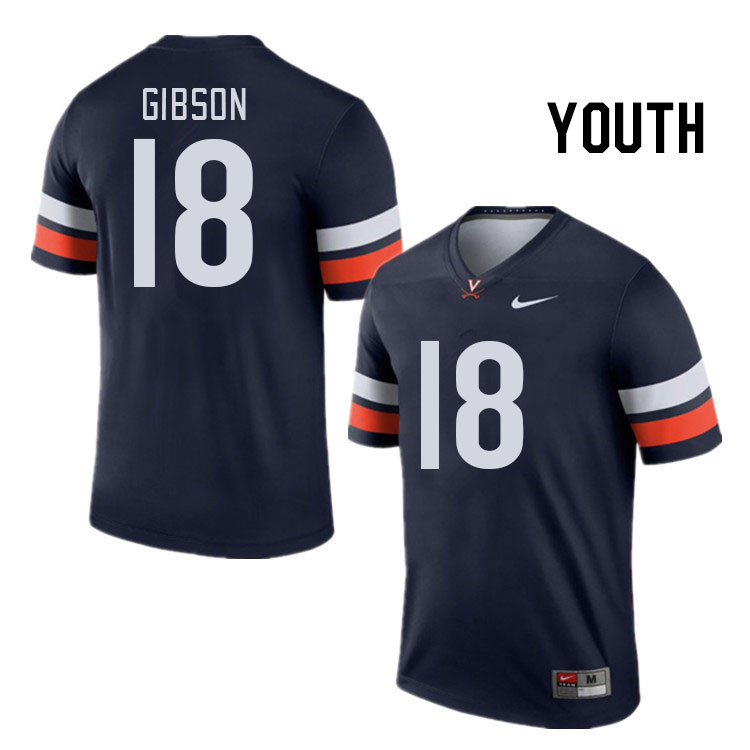 Youth #18 Jaden Gibson Virginia Cavaliers College Football Jerseys Stitched Sale-Navy - Click Image to Close